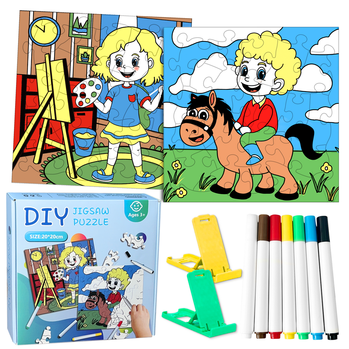 2 Pcs Kids Puzzles DIY Hand-Painted Puzzles Educational Learning Toys Suitable for Boys and Girls Aged 3-12 Years Old