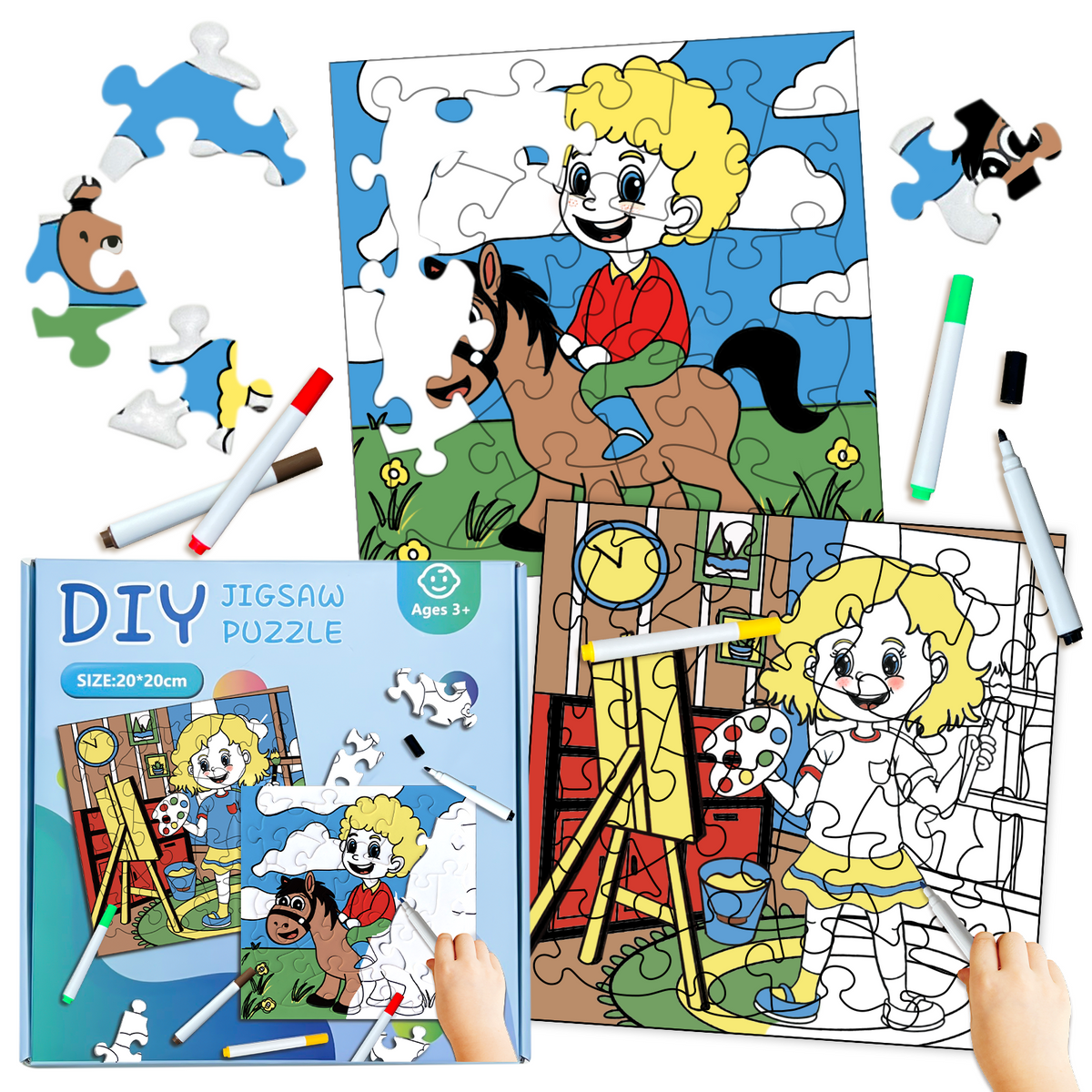 2 Pcs Kids Puzzles DIY Hand-Painted Puzzles Educational Learning Toys Suitable for Boys and Girls Aged 3-12 Years Old